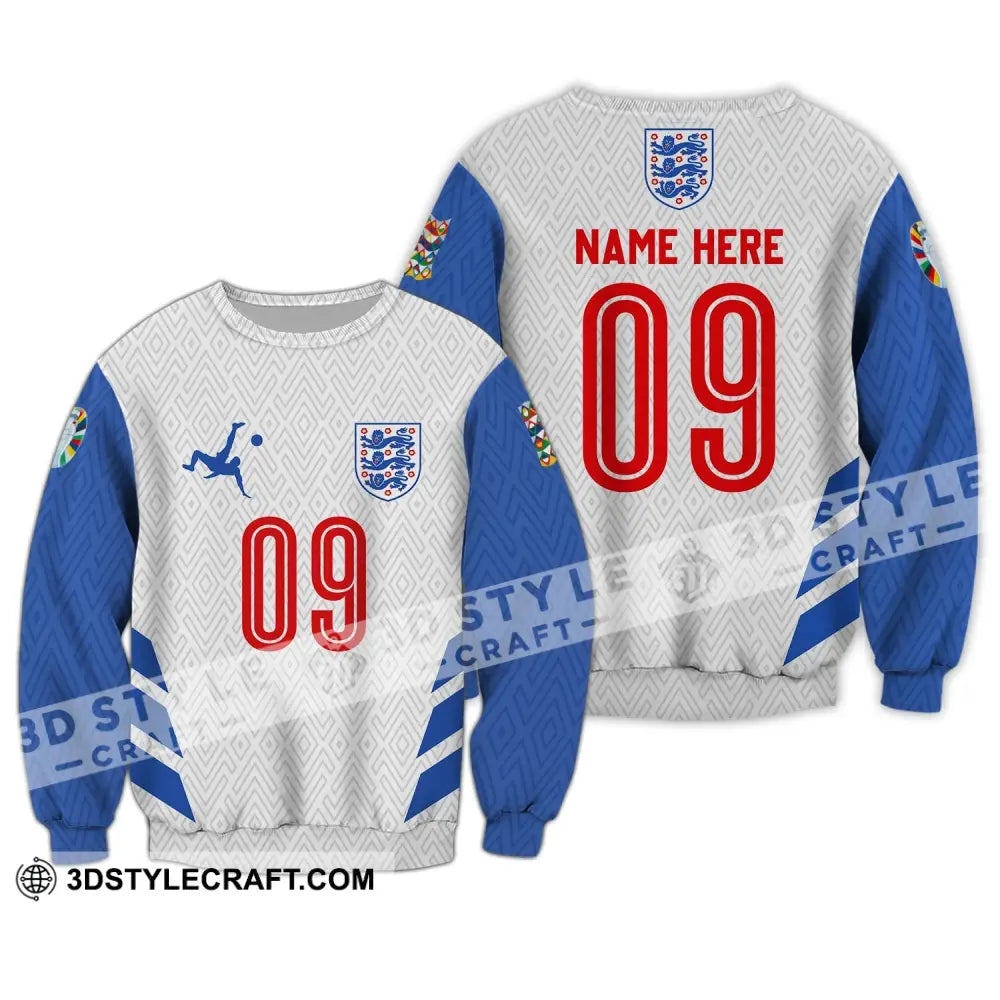 Unisex Shirt - Custom Name And Number Euro 2024 Logo England Team Long Sleeve / S T-Shirt