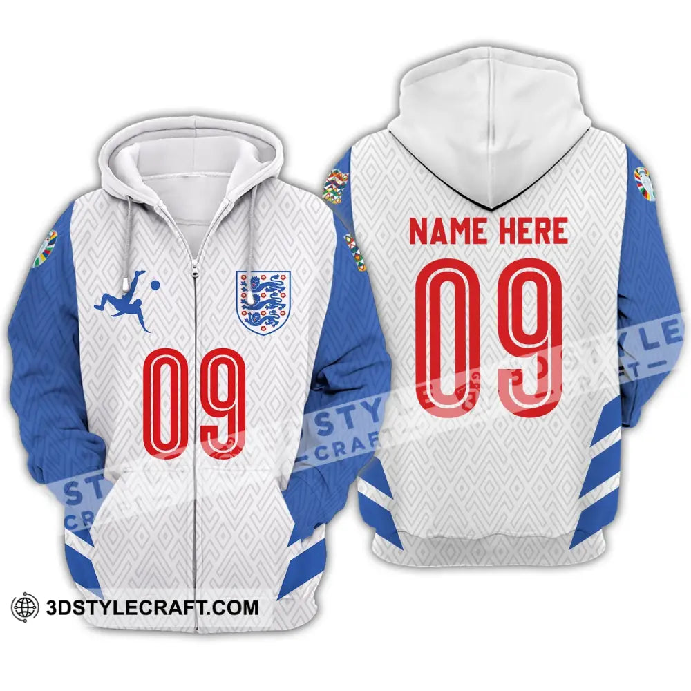 Unisex Shirt - Custom Name And Number Euro 2024 Logo England Team Zipper Hoodie / S T-Shirt