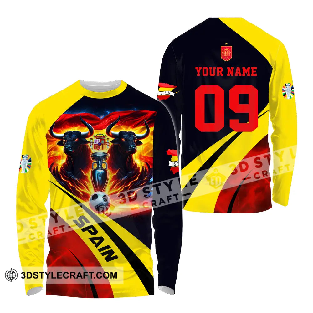 Unisex Shirt - Custom Name And Number Euro 2024 National Team Bull Of Spain Long Sleeve / S T-Shirt