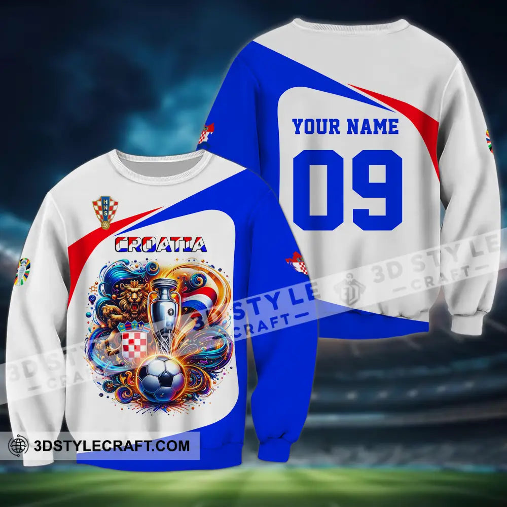 Unisex Shirt - Custom Name And Number Euro 2024 National Team Croatia Ball Cup Long Sleeve / S