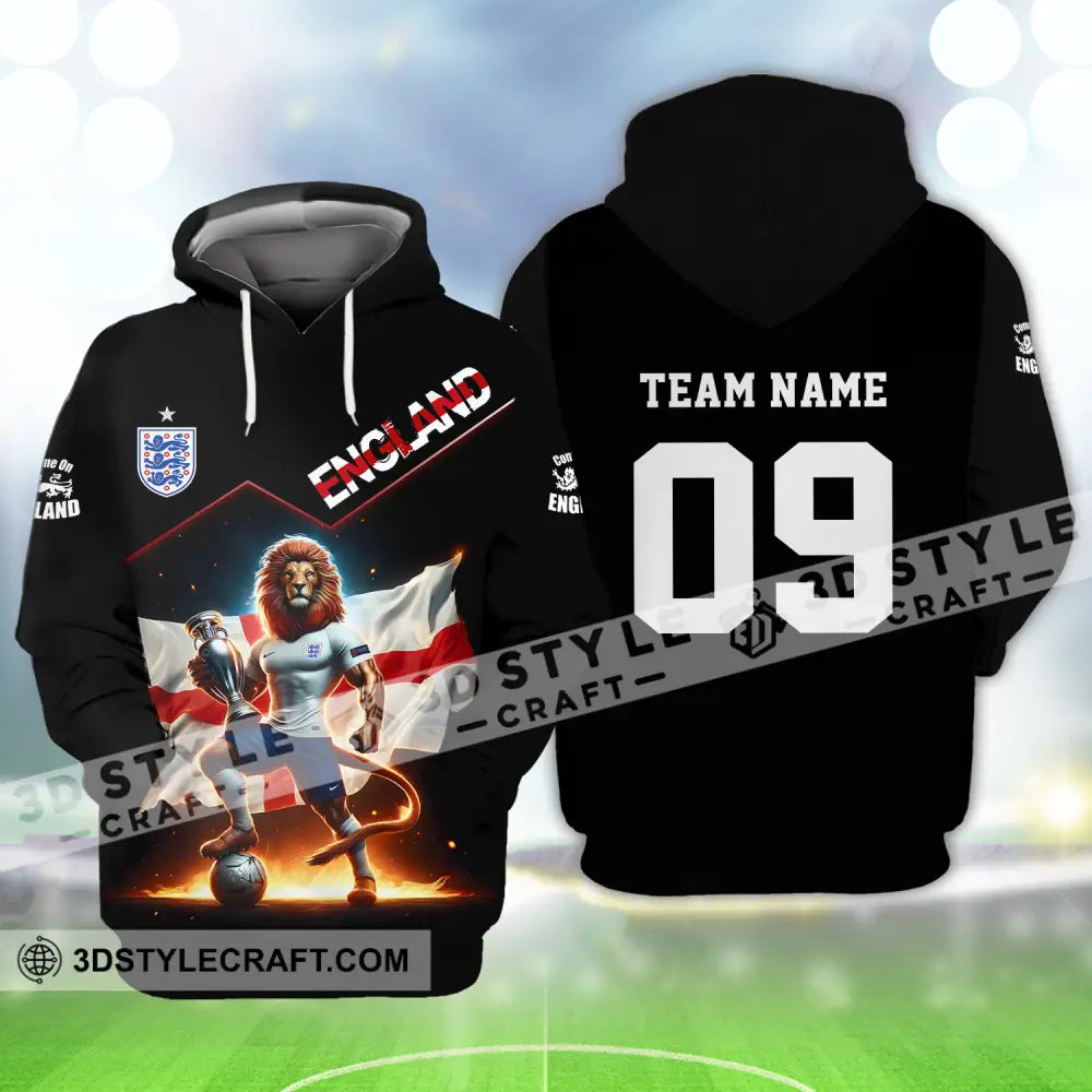 Unisex Shirt - Custom Name And Number Euro 2024 National Team England Lion Flag Hoodie / S T-Shirt