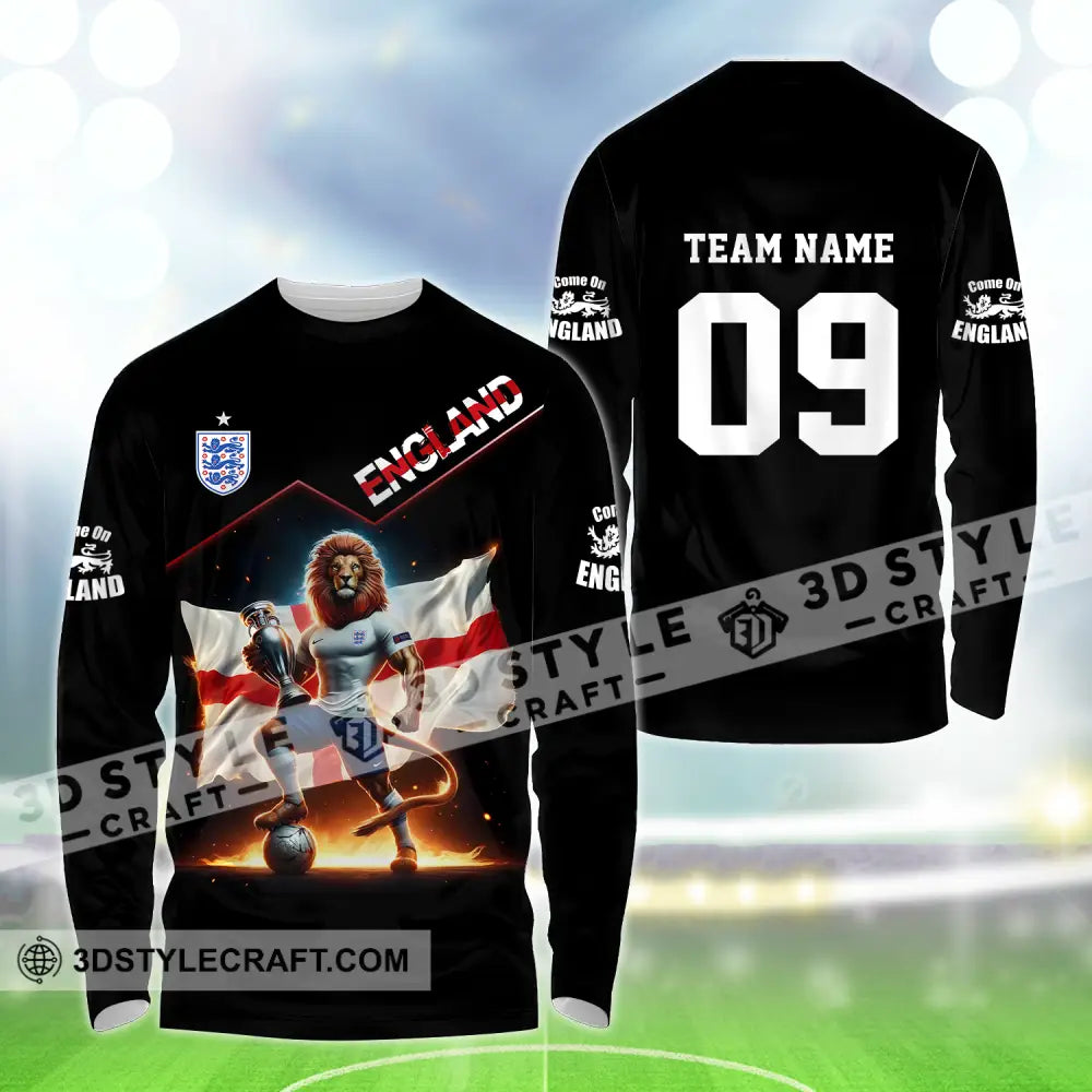 Unisex Shirt - Custom Name And Number Euro 2024 National Team England Lion Flag Long Sleeve / S