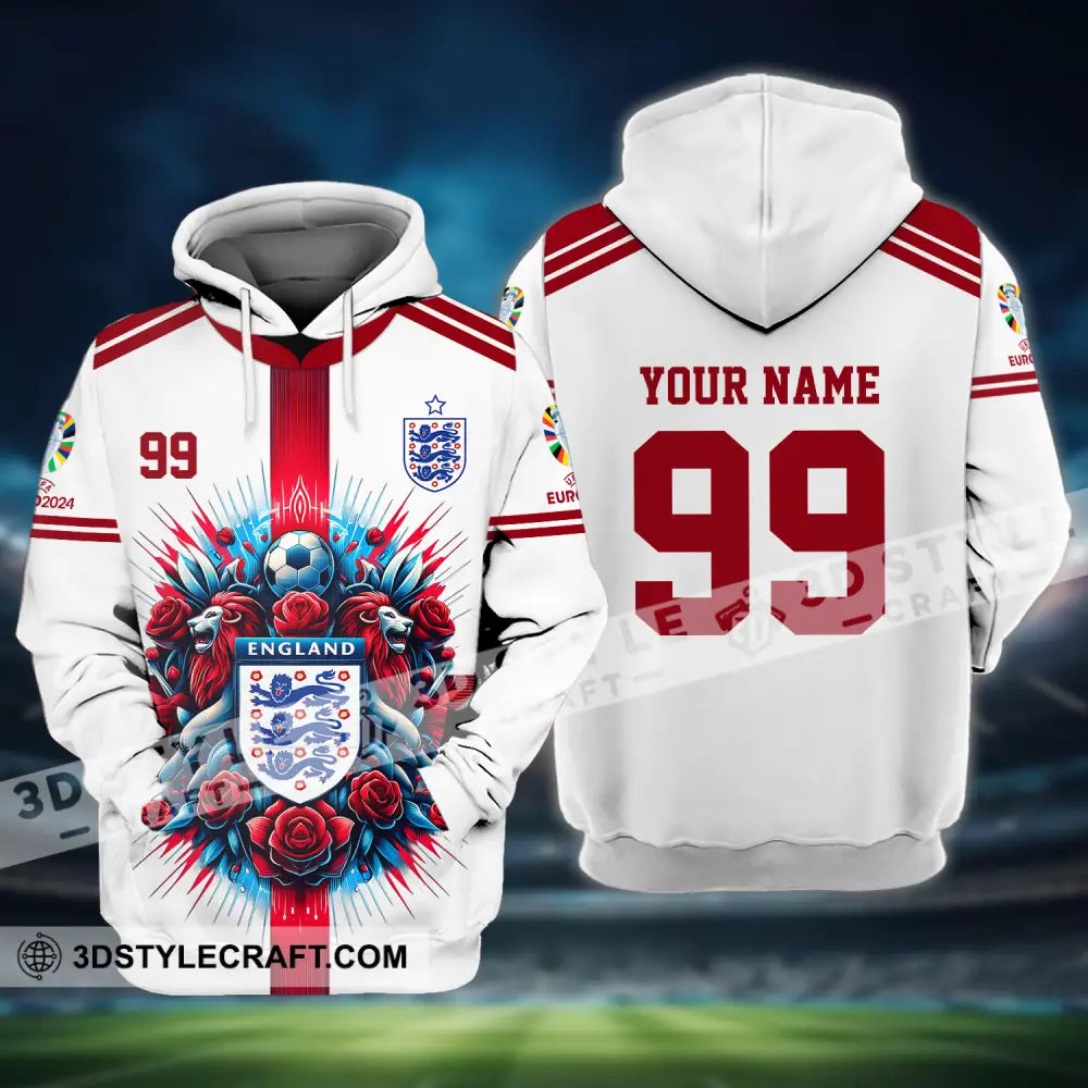 Unisex Shirt - Custom Name And Number Euro 2024 National Team England White Red Hoodie / S T-Shirt