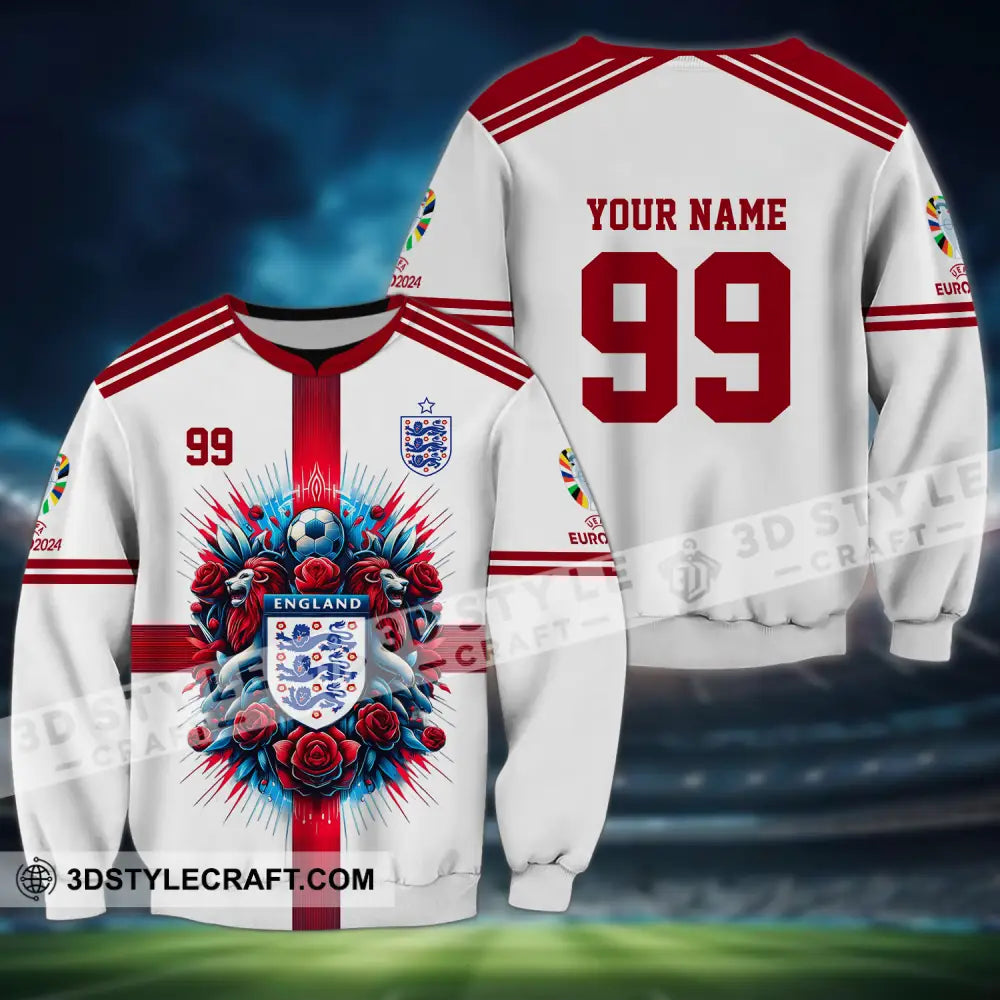 Unisex Shirt - Custom Name And Number Euro 2024 National Team England White Red Long Sleeve / S