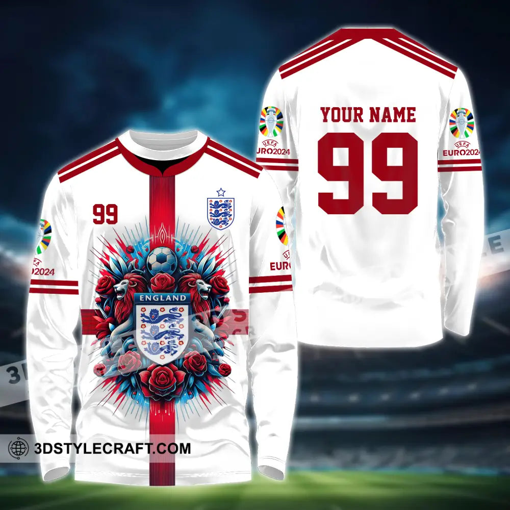 Unisex Shirt - Custom Name And Number Euro 2024 National Team England White Red Long Sleeve / S