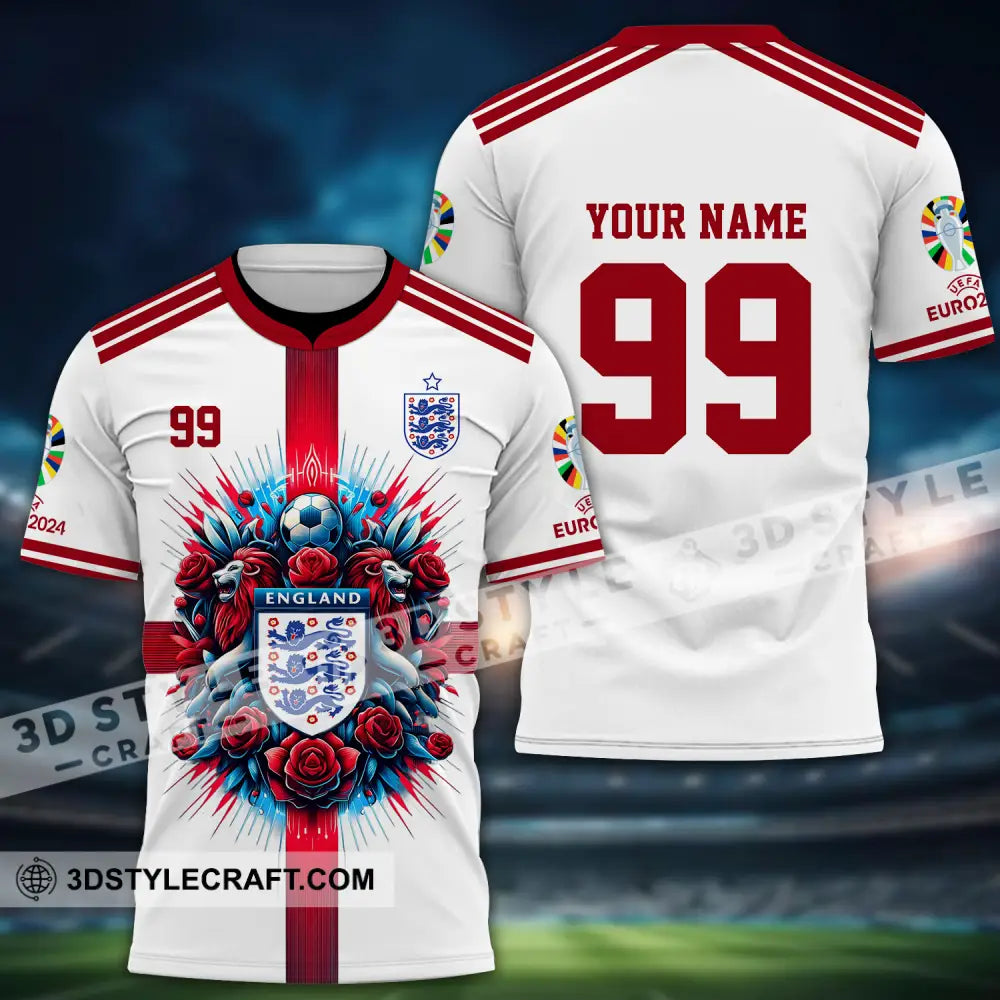 Unisex Shirt - Custom Name And Number Euro 2024 National Team England White Red T-Shirt / S T-Shirt