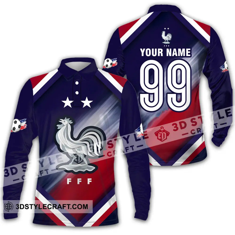 Unisex Shirt - Custom Name And Number Euro 2024 National Team France Fff Long Sleeve Polo / S