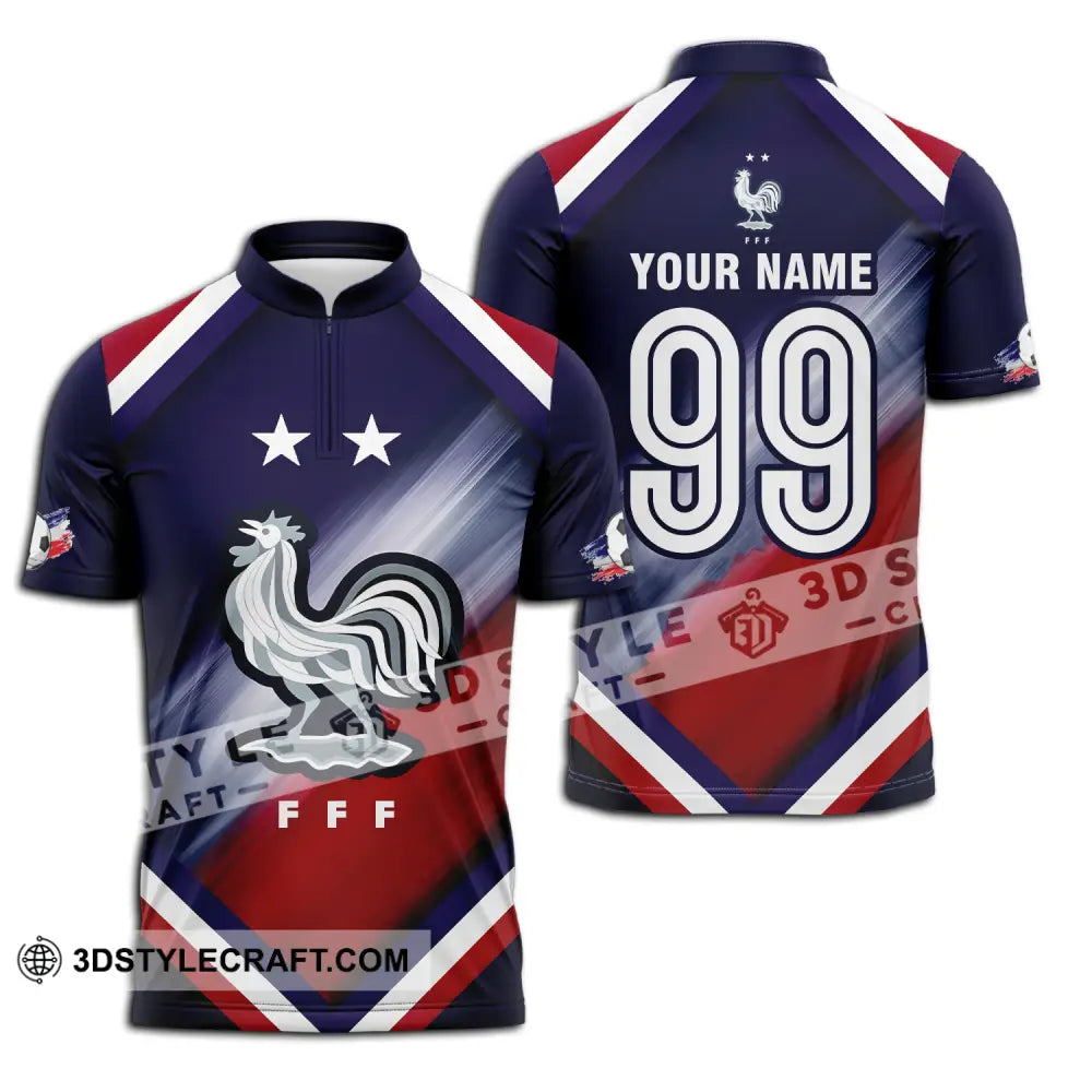 Unisex Shirt - Custom Name And Number Euro 2024 National Team France Fff Zipper Polo / S T-Shirt