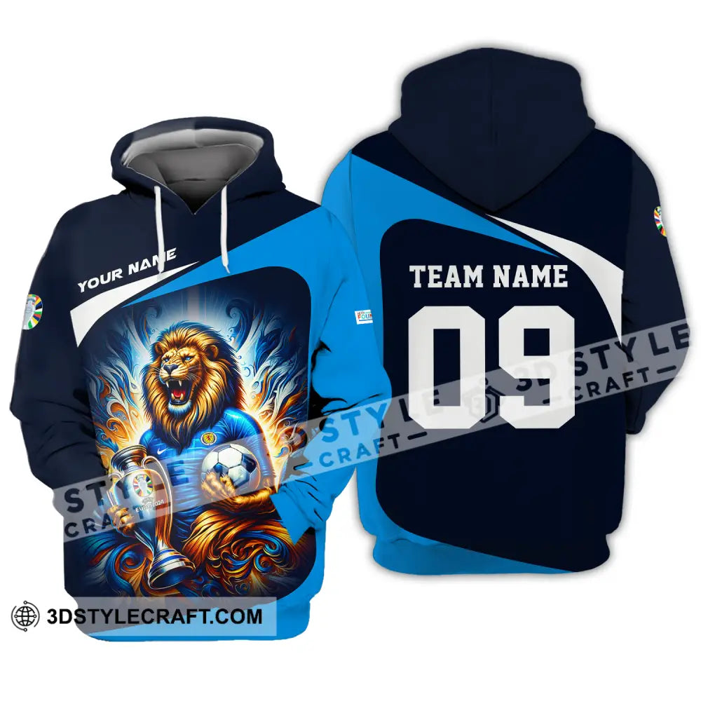 Unisex Shirt - Custom Name And Number Euro 2024 National Team Lion Holding Cup Ball Scotland Hoodie