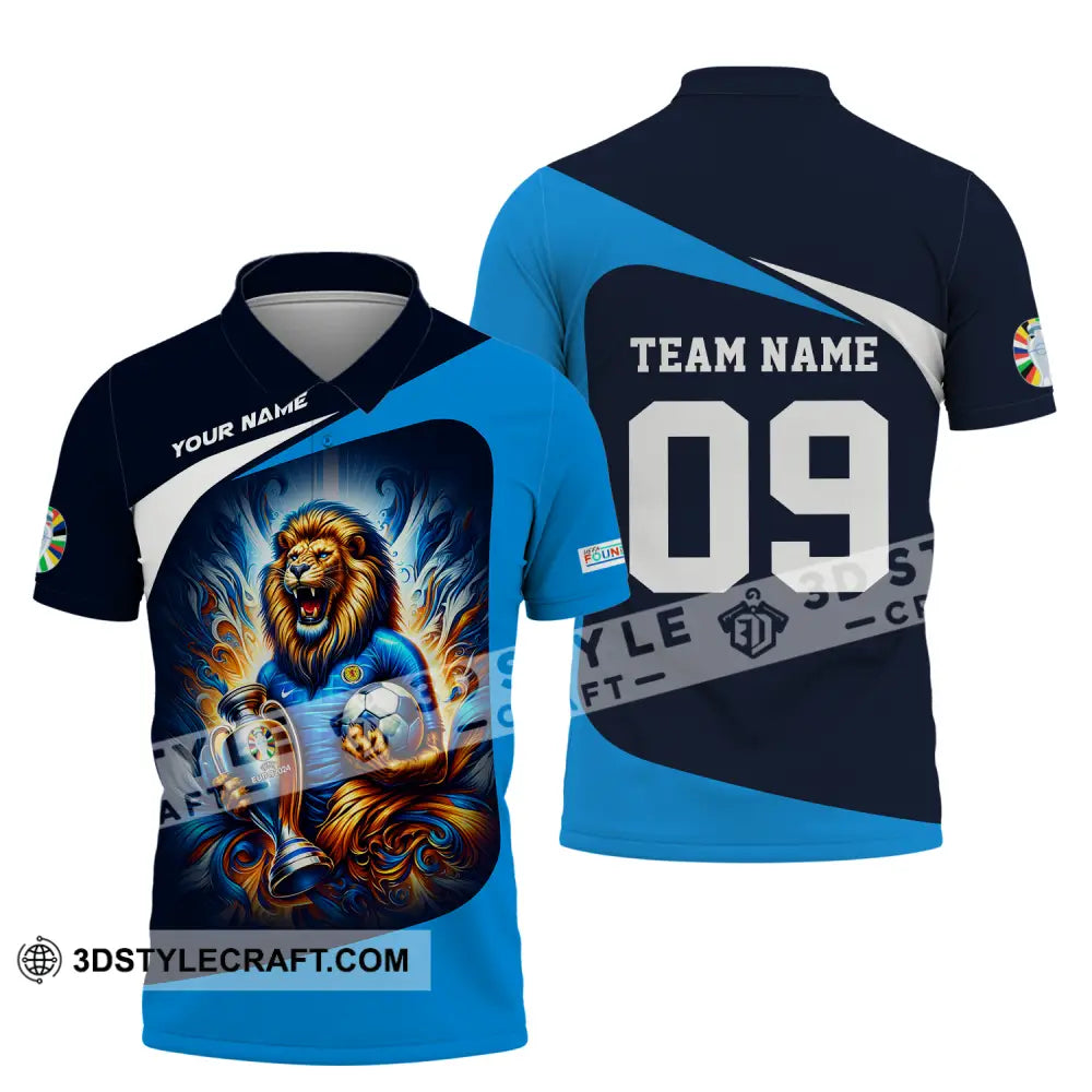 Unisex Shirt - Custom Name And Number Euro 2024 National Team Lion Holding Cup Ball Scotland Polo /