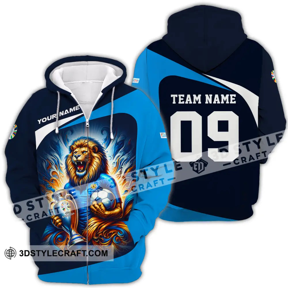 Unisex Shirt - Custom Name And Number Euro 2024 National Team Lion Holding Cup Ball Scotland Zipper