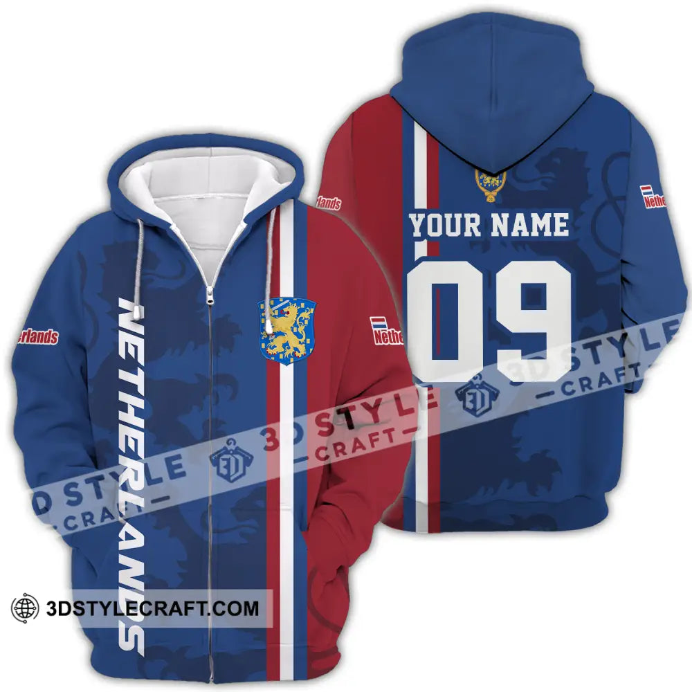 Unisex Shirt - Custom Name And Number Euro 2024 National Team Netherlands Flag Color Zipper Hoodie