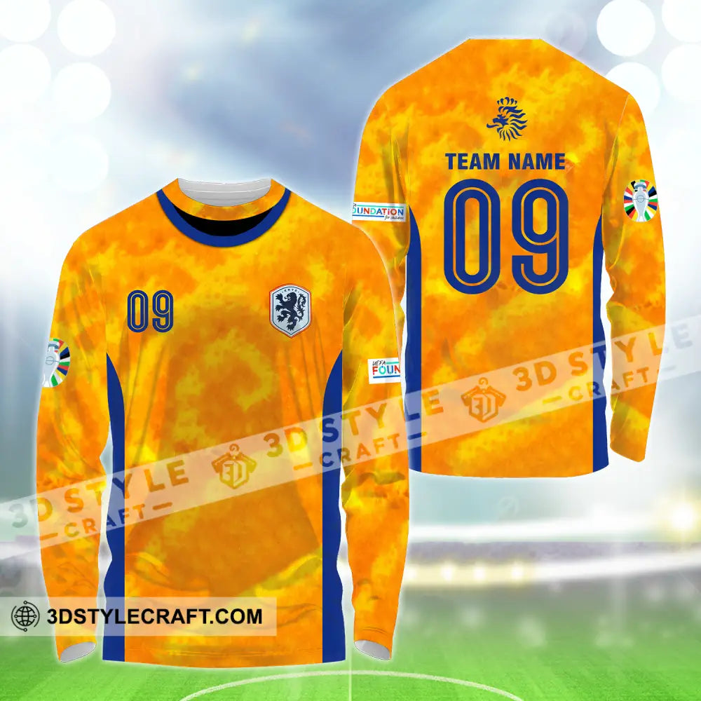 Unisex Shirt - Custom Name And Number Euro 2024 National Team Netherlands Knvb Long Sleeve / S