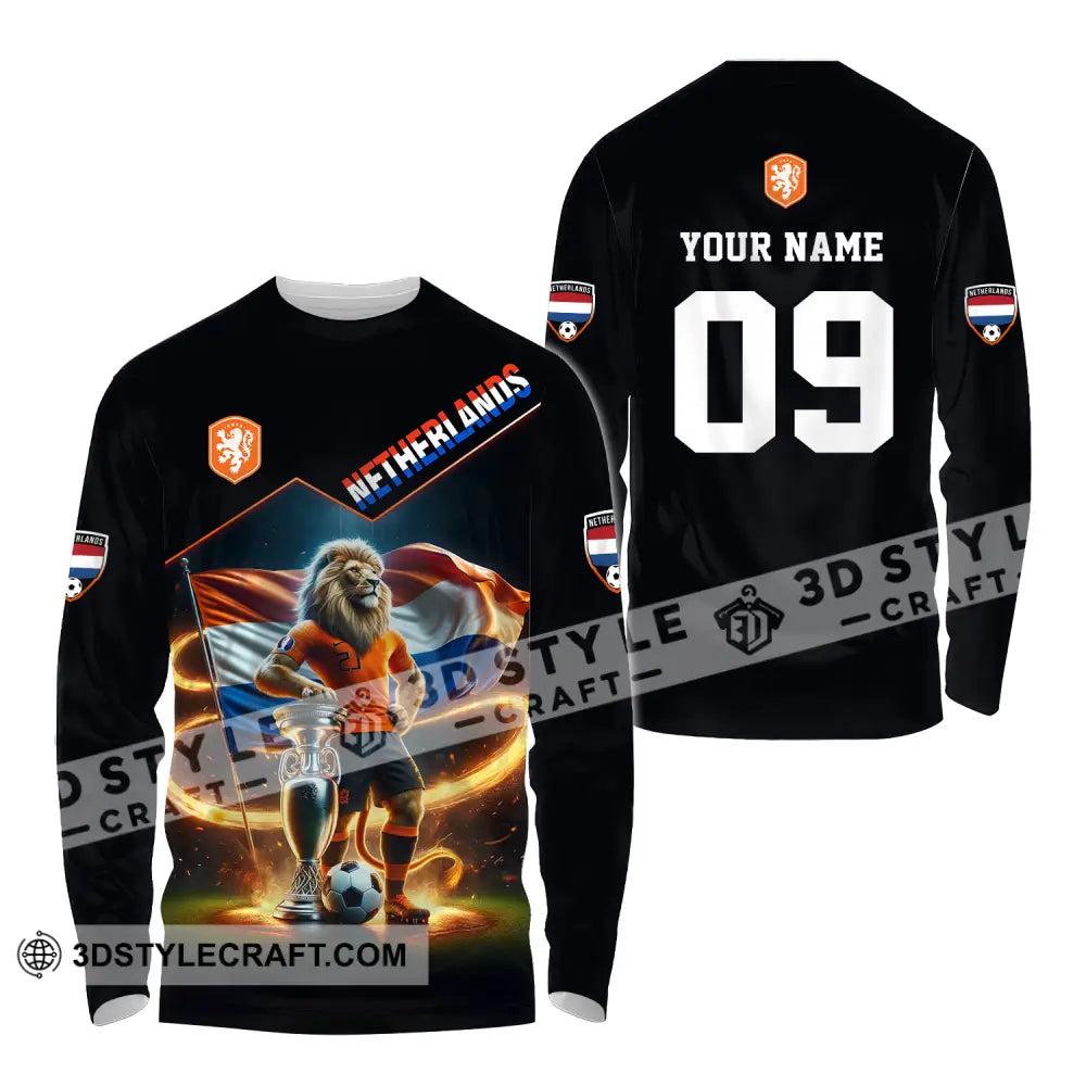 Unisex Shirt - Custom Name And Number Euro 2024 National Team Netherlands Lion Long Sleeve / S