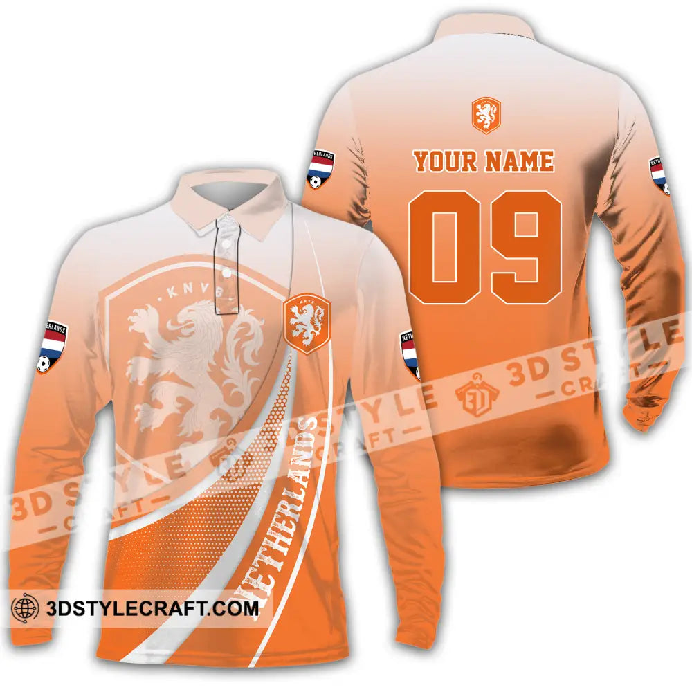 Unisex Shirt - Custom Name And Number Euro 2024 National Team Netherlands Orange Long Sleeve Polo /