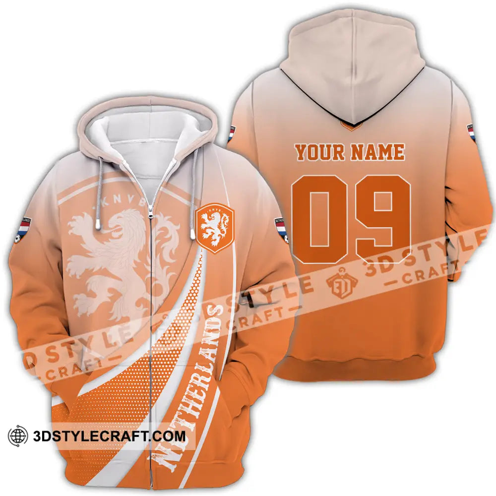 Unisex Shirt - Custom Name And Number Euro 2024 National Team Netherlands Orange Zipper Hoodie / S