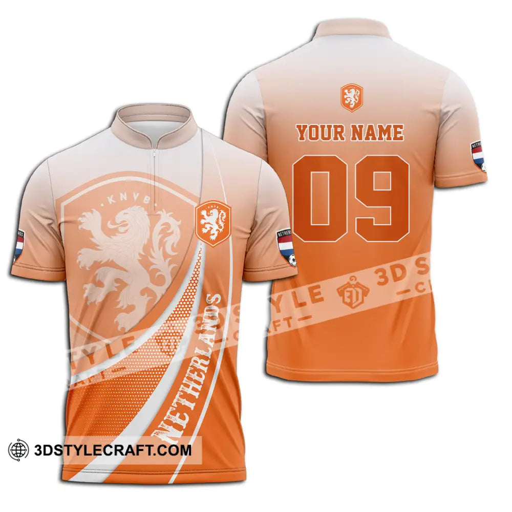 Unisex Shirt - Custom Name And Number Euro 2024 National Team Netherlands Orange Zipper Polo / S