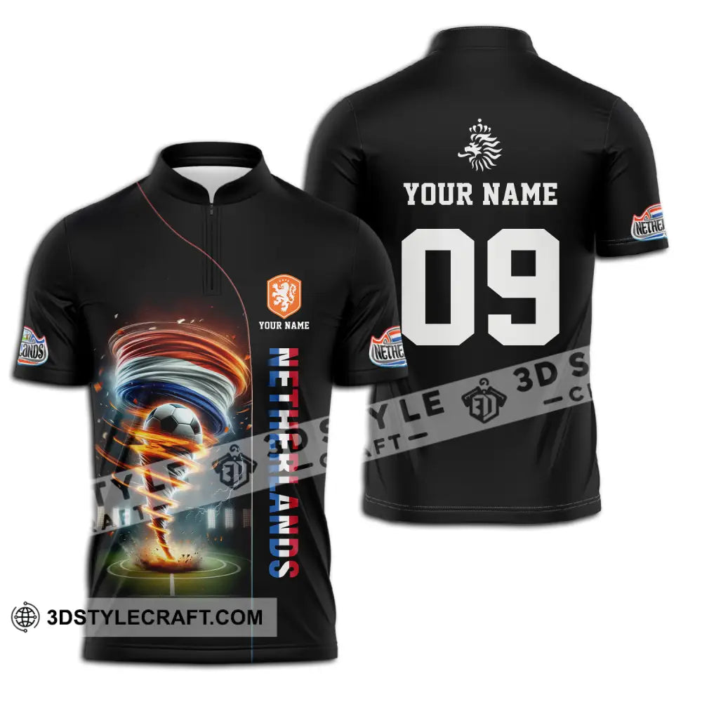 Unisex Shirt - Custom Name And Number Euro 2024 National Team Netherlands Tornado Zipper Polo / S