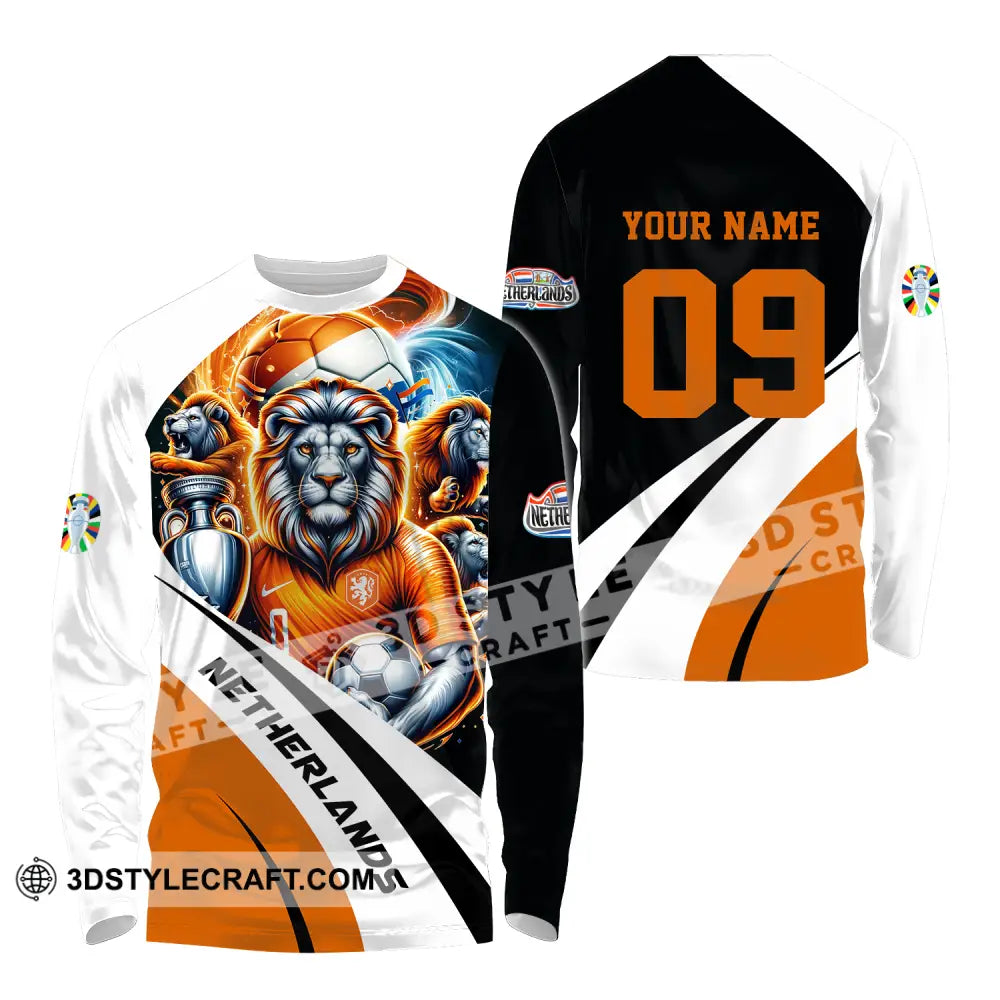 Unisex Shirt - Custom Name And Number Euro 2024 National Team Orange Lion Netherlands Long Sleeve /