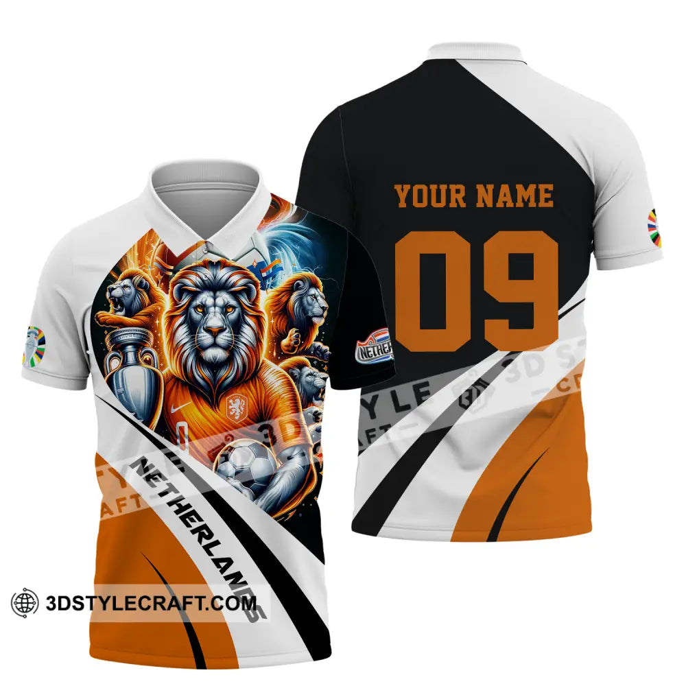 Unisex Shirt - Custom Name And Number Euro 2024 National Team Orange Lion Netherlands Polo / S