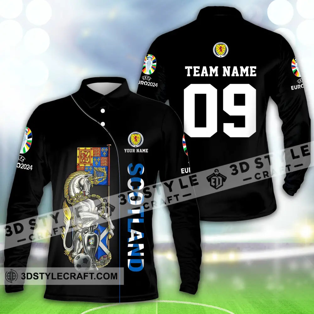 Unisex Shirt - Custom Name And Number Euro 2024 National Team Scotland Long Sleeve Polo / S T-Shirt