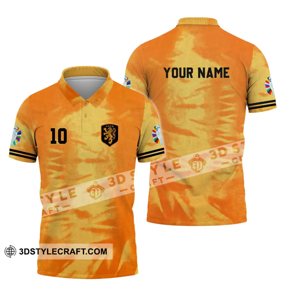 Unisex Shirt - Custom Name And Number Euro 2024 Orange Netherlands Polo / S T-Shirt