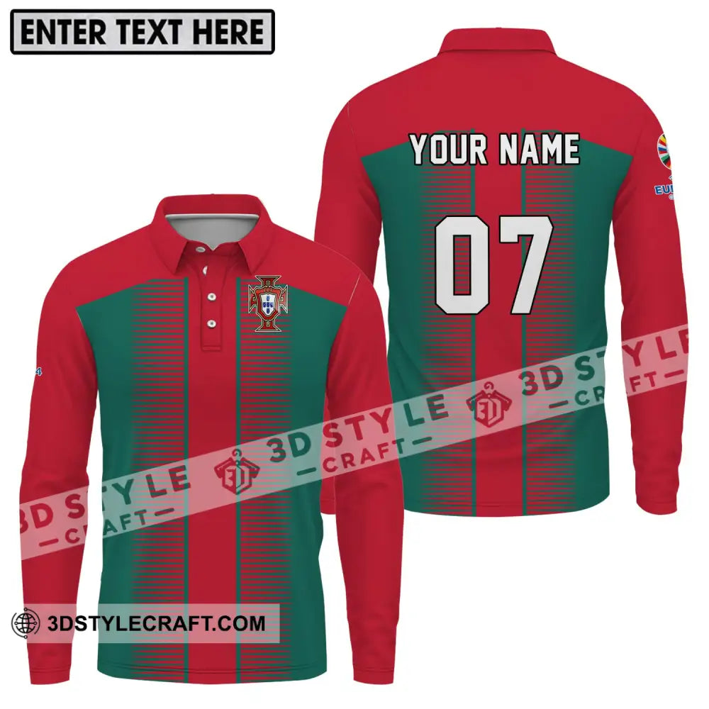 Unisex Shirt - Custom Name And Number Euro 2024 Portugal National Team Long Sleeve Polo / S T-Shirt