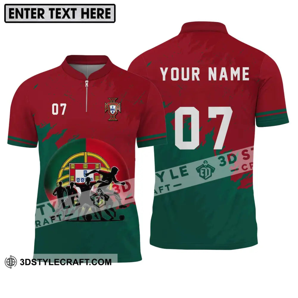 Unisex Shirt - Custom Name And Number Euro 2024 Portugal Team Zipper Polo / S T-Shirt