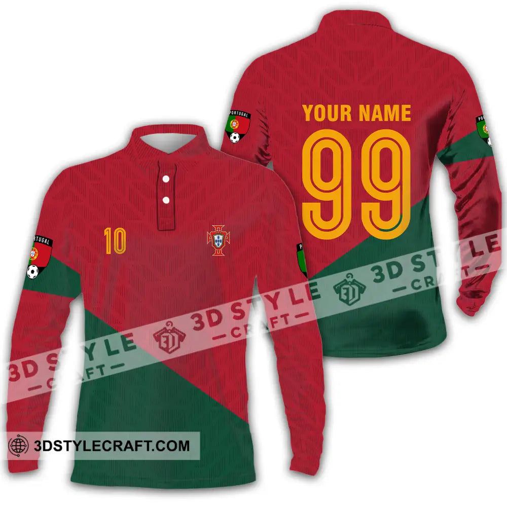 Unisex Shirt - Custom Name And Number Euro 2024 Red Green Portugal National Team Long Sleeve Polo /