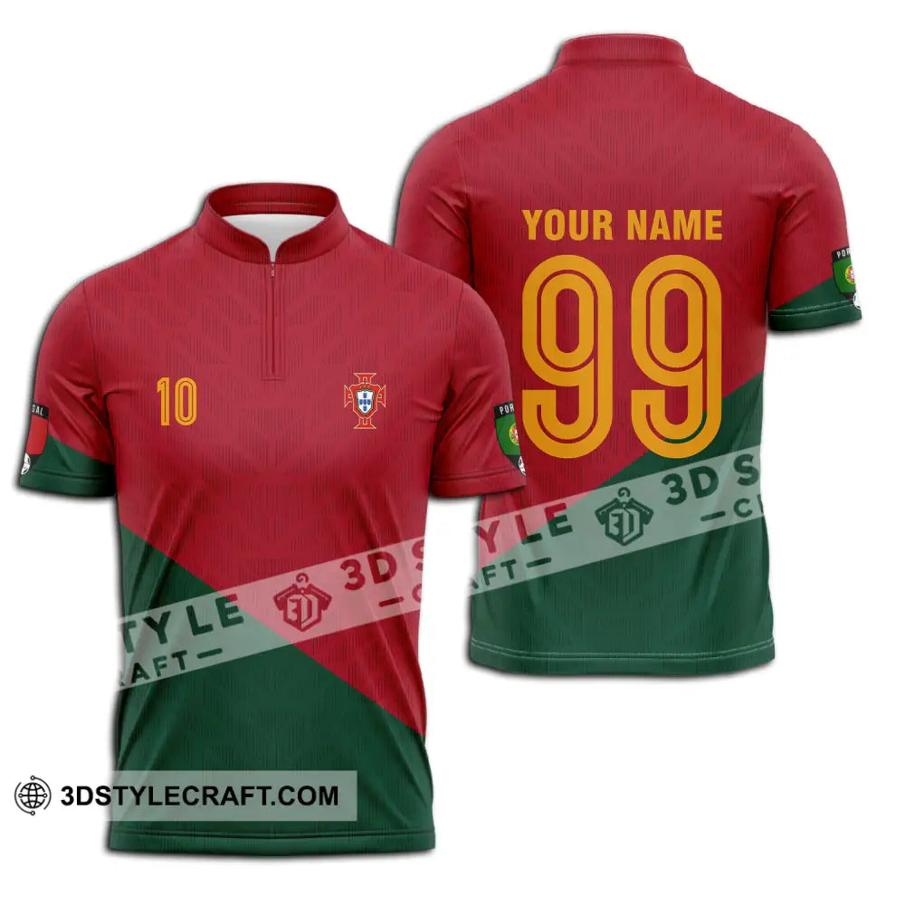 Unisex Shirt - Custom Name And Number Euro 2024 Red Green Portugal National Team Zipper Polo / S