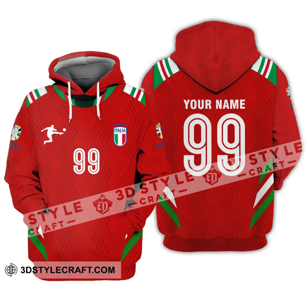 Unisex Shirt - Custom Name And Number Euro 2024 Red Italy National Team Hoodie / S T-Shirt