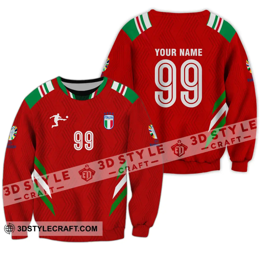 Unisex Shirt - Custom Name And Number Euro 2024 Red Italy National Team Long Sleeve / S T-Shirt