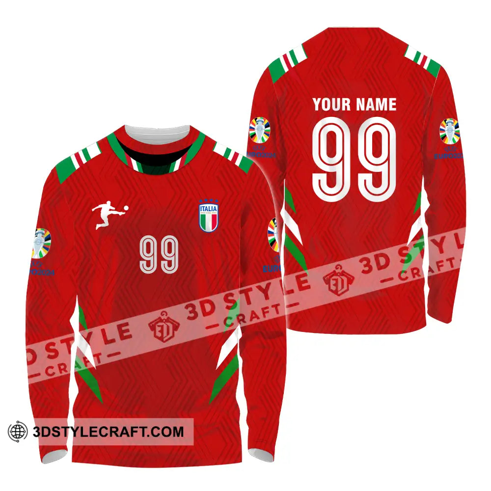 Unisex Shirt - Custom Name And Number Euro 2024 Red Italy National Team Long Sleeve / S T-Shirt