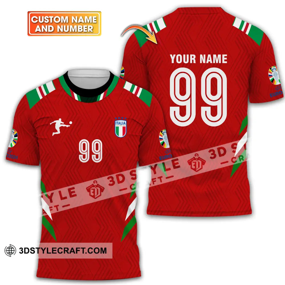 Unisex Shirt - Custom Name And Number Euro 2024 Red Italy National Team T-Shirt