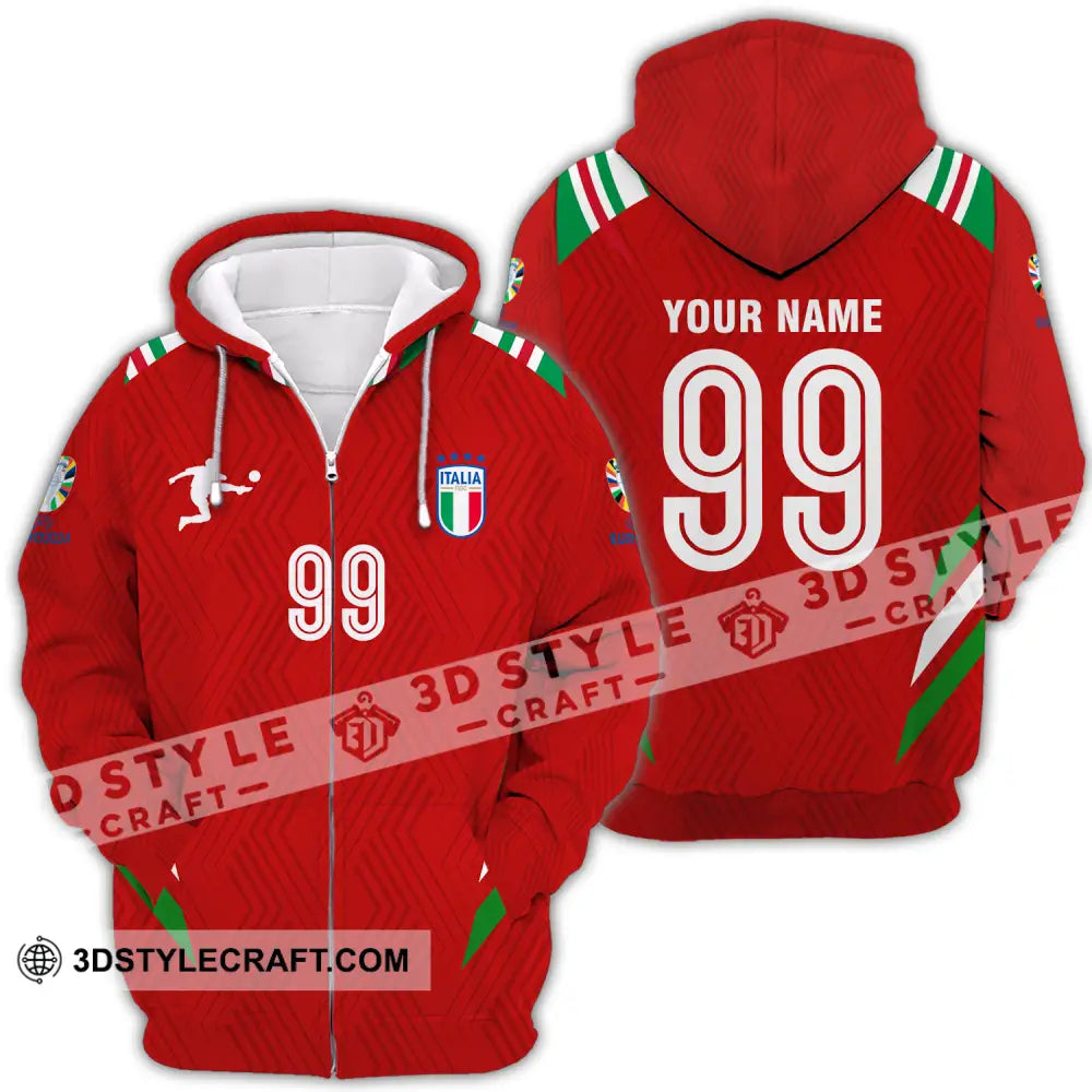 Unisex Shirt - Custom Name And Number Euro 2024 Red Italy National Team Zipper Hoodie / S T-Shirt