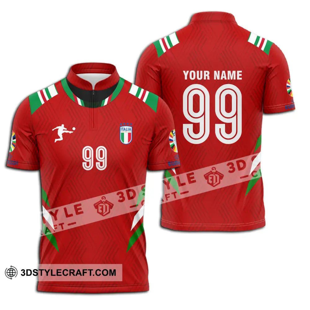 Unisex Shirt - Custom Name And Number Euro 2024 Red Italy National Team Zipper Polo / S T-Shirt