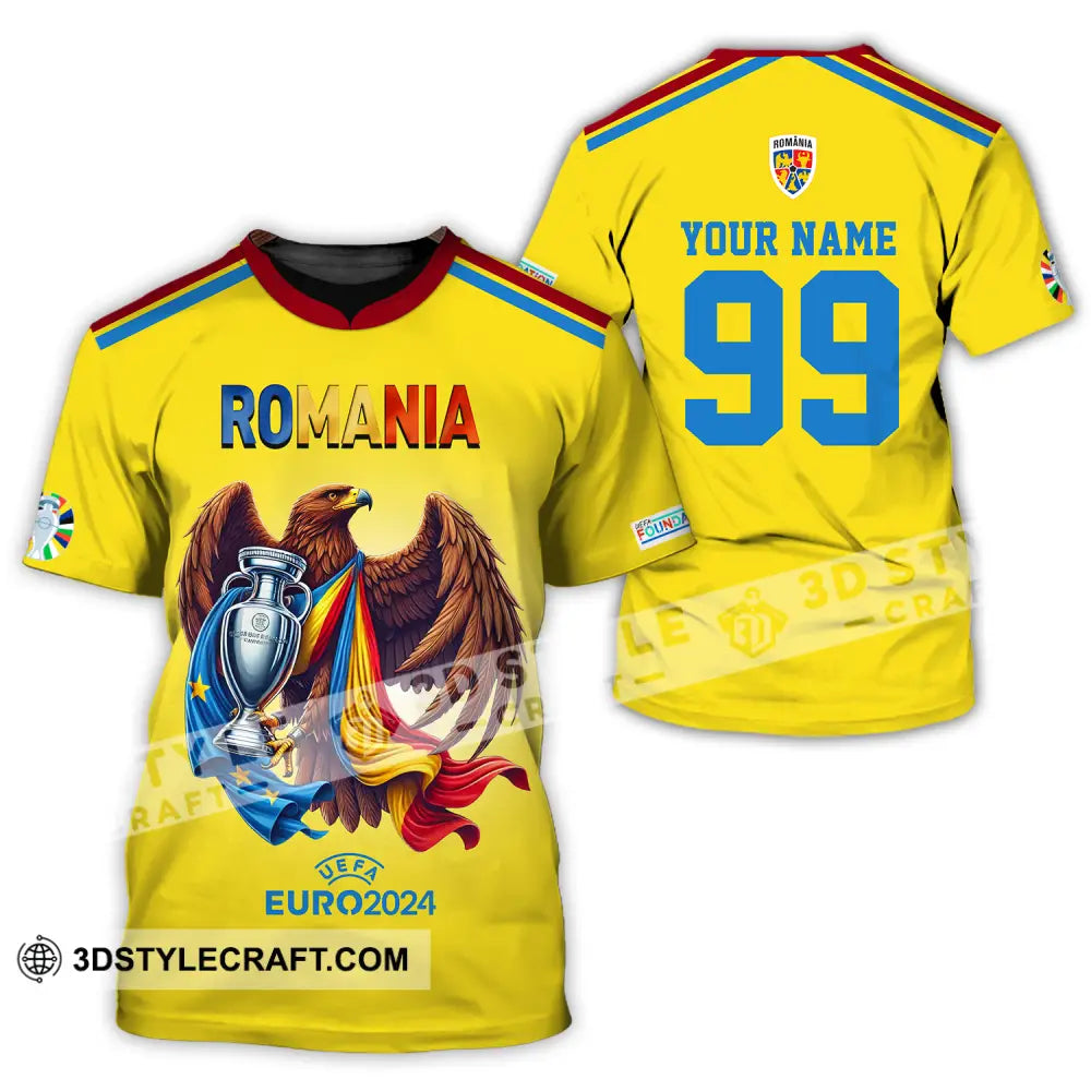 Unisex Shirt - Custom Name And Number Euro 2024 Romania Gold Cup T-Shirt / S T-Shirt