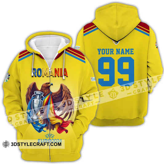 Unisex Shirt - Custom Name And Number Euro 2024 Romania Gold Cup Zipper Hoodie / S T-Shirt