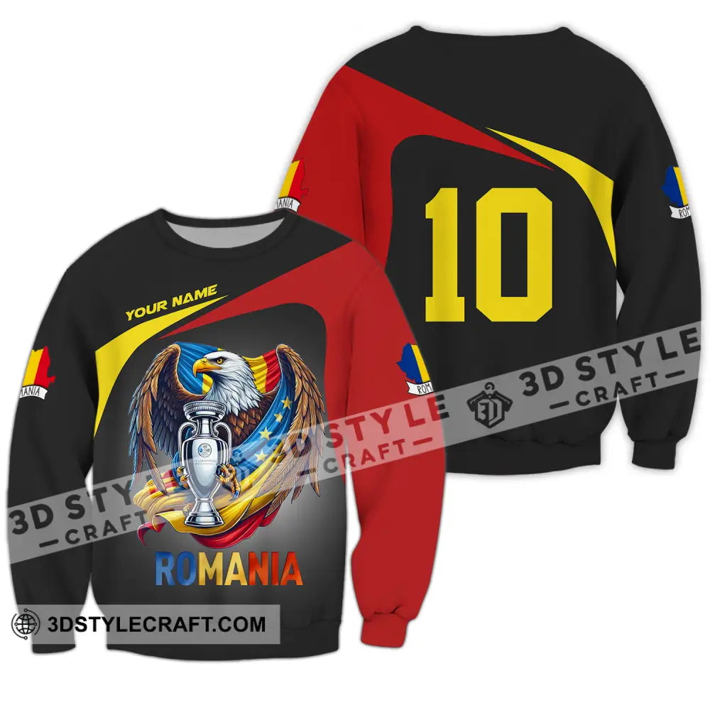 Unisex Shirt - Custom Name And Number Euro 2024 Romania Long Sleeve / S T-Shirt