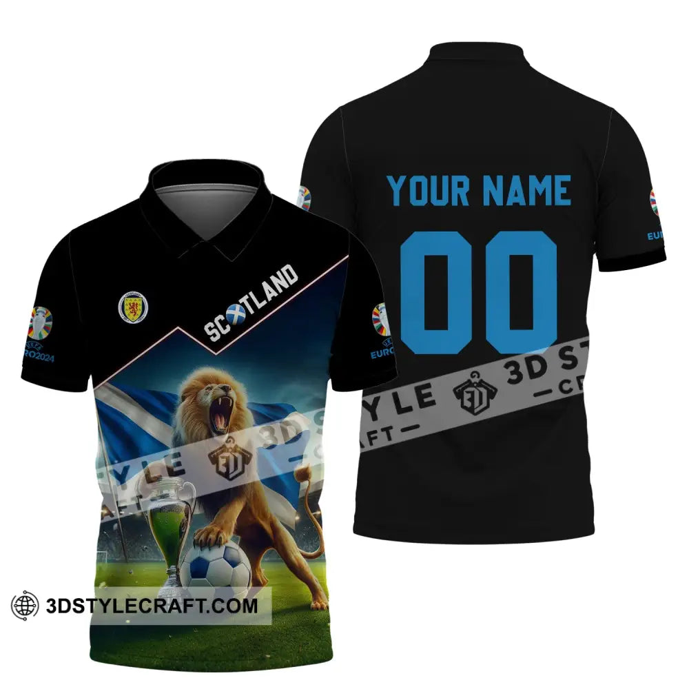 Unisex Shirt - Custom Name And Number Euro 2024 Scotland Team Lover Lion Polo / S T-Shirt