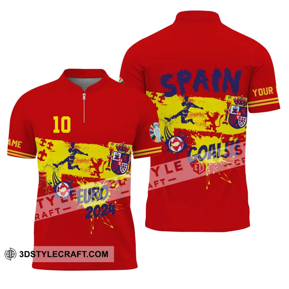 Unisex Shirt - Custom Name And Number Euro 2024 Spain Goal! Zipper Polo / S T-Shirt