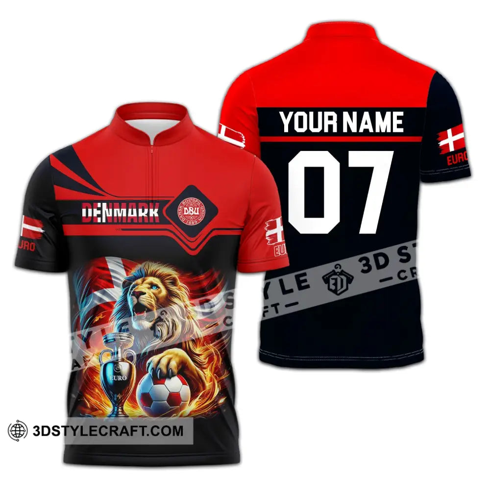 Unisex Shirt - Custom Name And Number Euro 2024 Sport Denmark Team Zipper Polo / S T-Shirt