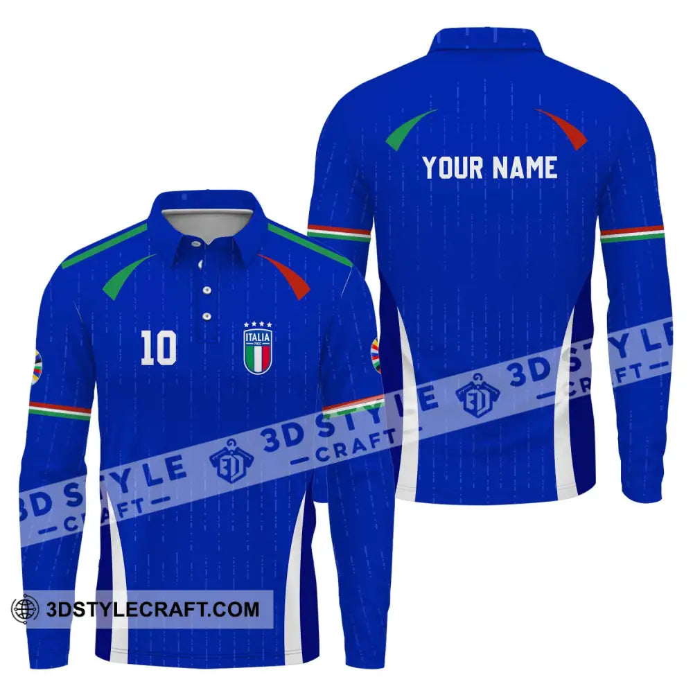 Unisex Shirt - Custom Name And Number Euro 2024 Team Italy Long Sleeve Polo / S T-Shirt