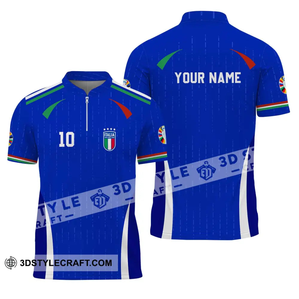 Unisex Shirt - Custom Name And Number Euro 2024 Team Italy Zipper Polo / S T-Shirt