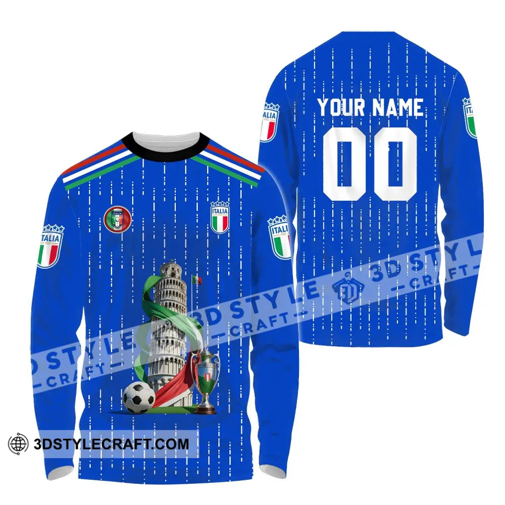 Unisex Shirt - Custom Name And Number Euro 2024 The Leaning Tower Of Pisa Italia National Team Long