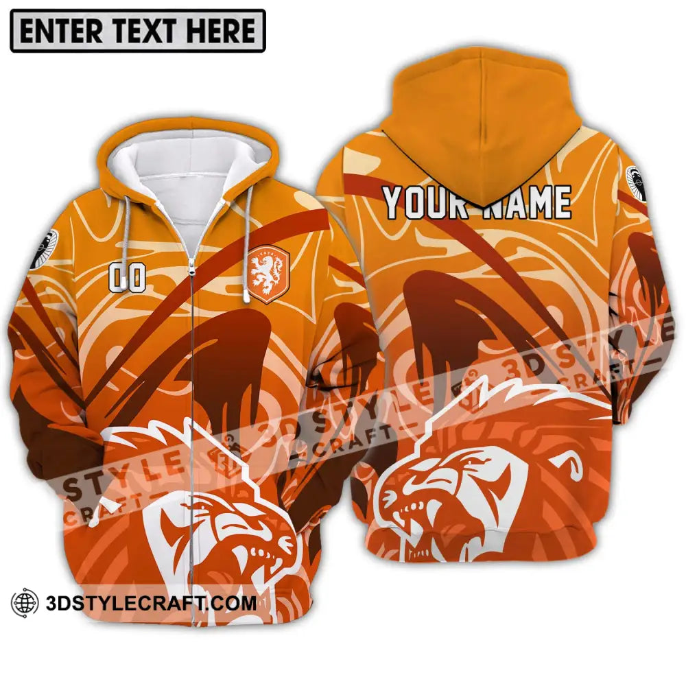 Unisex Shirt - Custom Name And Number Euro 2024 The Royal Dutch Netherlands Lion Zipper Hoodie / S