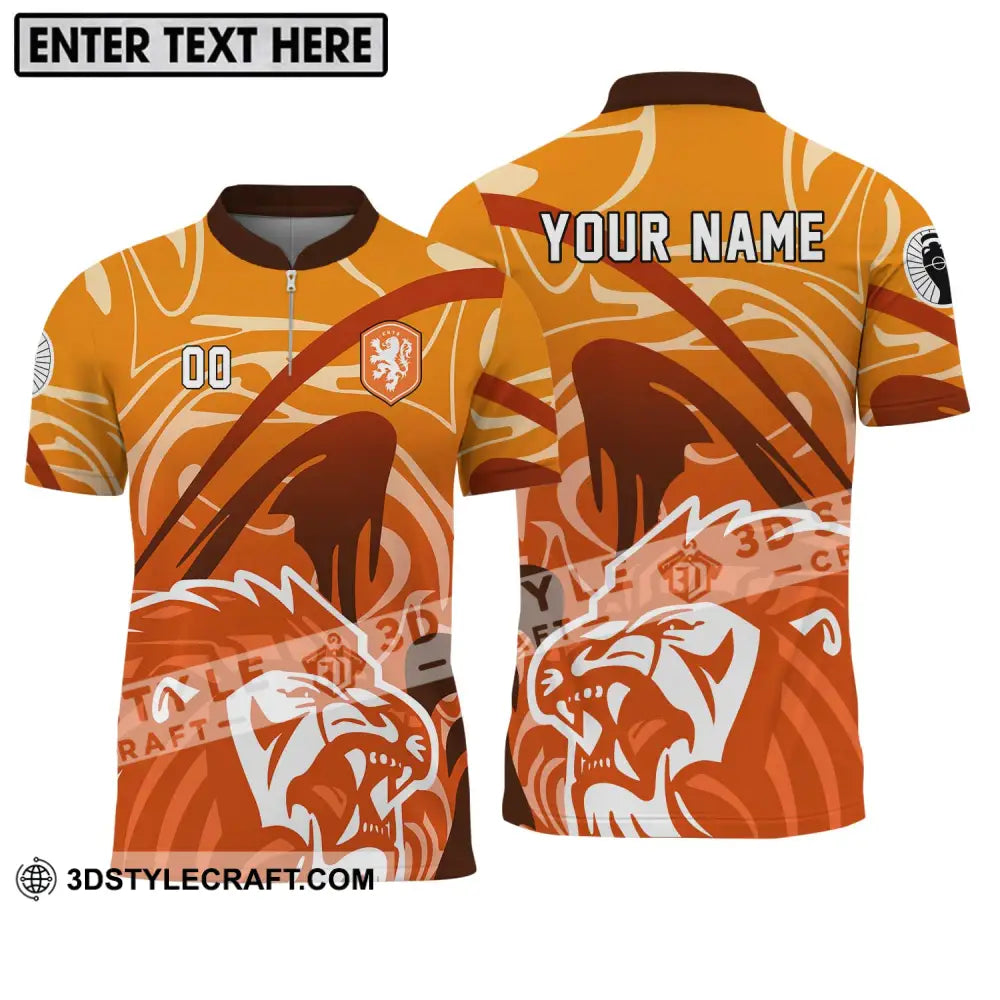 Unisex Shirt - Custom Name And Number Euro 2024 The Royal Dutch Netherlands Lion Zipper Polo / S