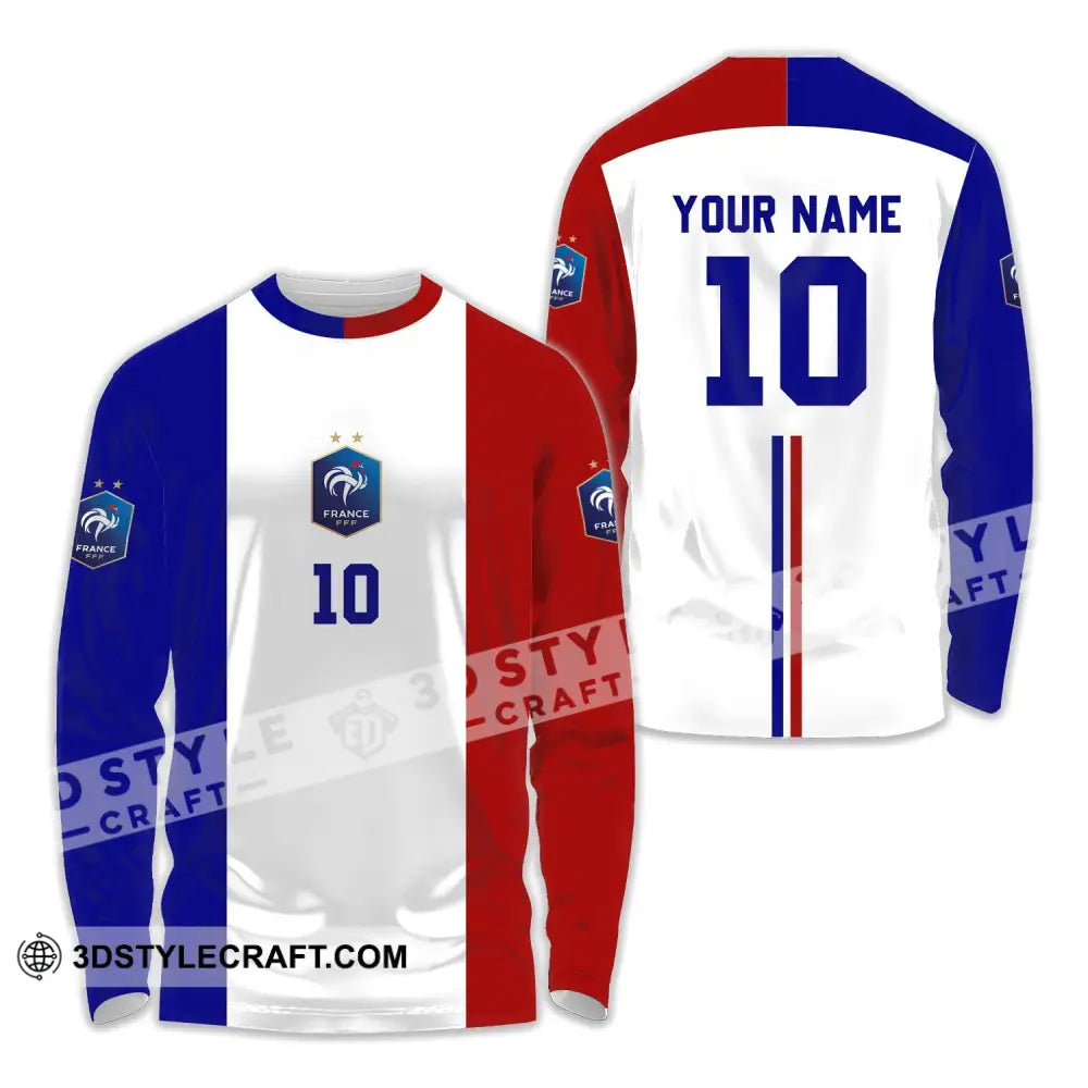 Unisex Shirt - Custom Name And Number Euro 2024 Three Color Of Flag France National Team Long