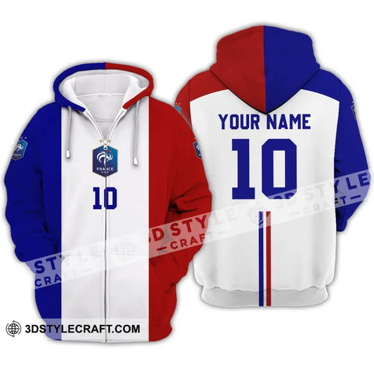 Unisex Shirt - Custom Name And Number Euro 2024 Three Color Of Flag France National Team Zipper