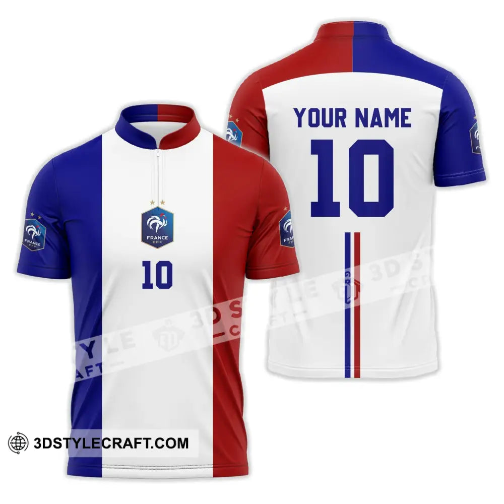 Unisex Shirt - Custom Name And Number Euro 2024 Three Color Of Flag France National Team Zipper